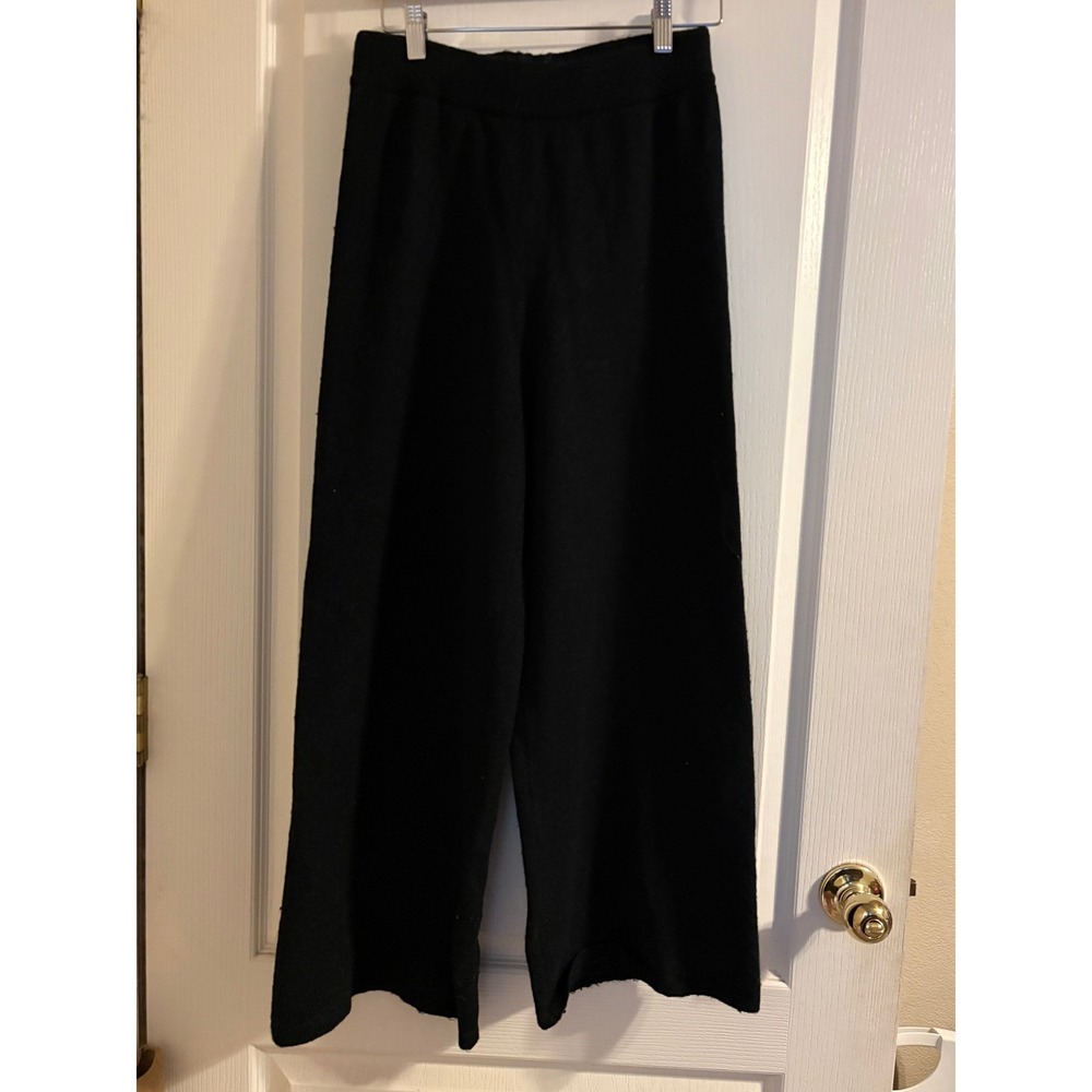 Jenni Kayne Marina Wide Leg Culotte Pants M Black Merino Wool Cashmere Blend